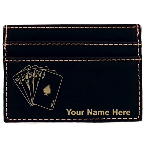 LaserGram MCW Money Clip Wallet, Royal Flush Poker Cards, Personalized Engraving Included (Black with Gold)