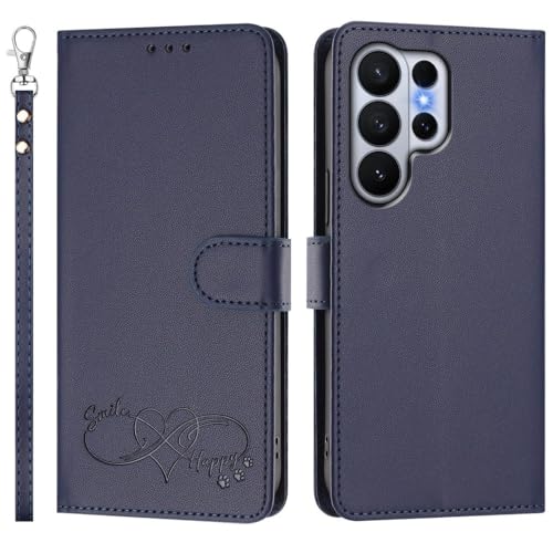 Étui portefeuille Samsung Galaxy A34 5G en cuir bleu foncé au design uni