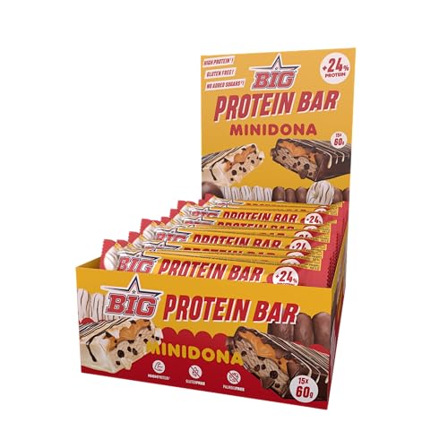 BIG - Barritas Proteina - Barritas Proteinas Sin Azucar - Snack Saludable Alto en Proteínas - + 24 gr por Barrita - Protein Bar con Sabores Exclusivos - Sin Gluten - (Caja (15 uds), Minidona White)