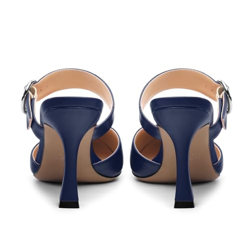 Kitten Heels Mules for Women Buckle Pointed Closed Toe Stiletto Heel Mules Pumps Slip-On Sandals for Business and Daily Wear 2.5inch4