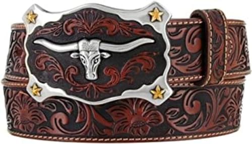 Justin Men's Longhorn Buckle Leather Belt Reg. And Big Tan 38