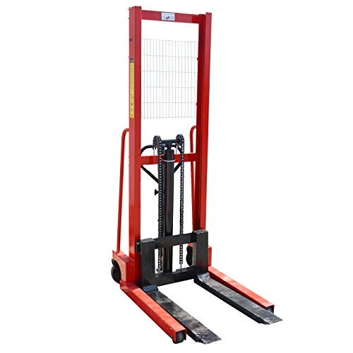 INTSUPERMAI Manual Pallet Stacker Manual Forklift 2200 lbs/1 Ton Capacity 63inch Lift Height Adjustable Forks Width Manual Hydraulic Hand Pump Lift Truck Hand Pump Stacker