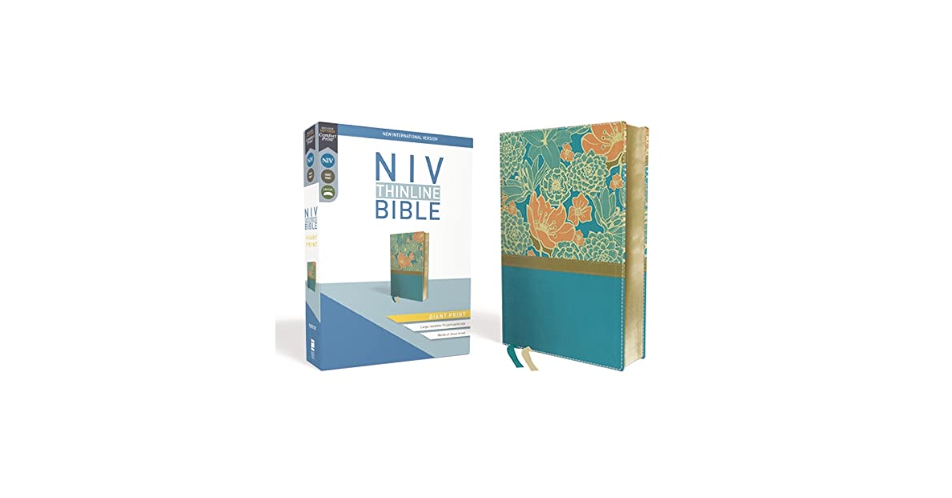 NIV, Thinline Bible, Giant Print, Leathersoft, Teal, Red