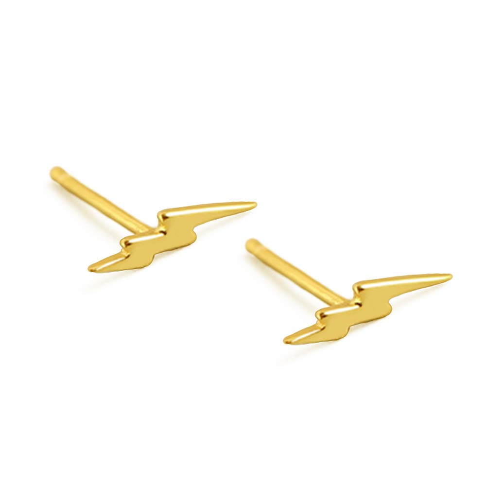 Sterling Silver Lightning Bolt Tiny Stud Earrings for Women Girls Men Hypoallergenic Pierced Ear Minimalist Polished Mini Flash Thunder Button Tragus Post Pin Body Jewelry