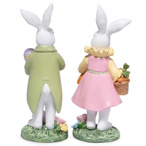 Hodao Easter Bunny Decoration Spring Rabbit Decor Gifts Handcrafted Resin Figurines Colorful and Charming Spring Decor for Home, and Holiday Celebrations (Set of 2) (White) - Thumbnail 3