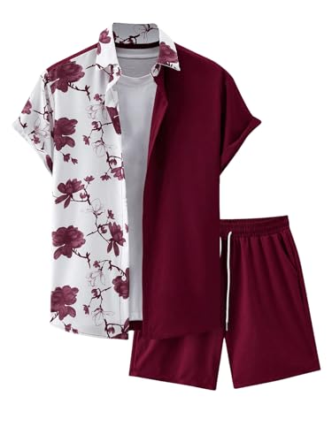 OYOANGLE Men's 2 Piece Vacation Outfits Tropical Hawaiian Button Down Shirt and Shorts Set3