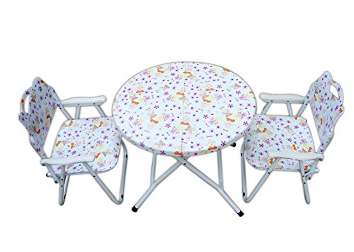 Image of AMAZE inch Folding Baby Kids Children Printed Portable Outdoor Study Dining Furniture Play Group Table-Chair Set (Doll)