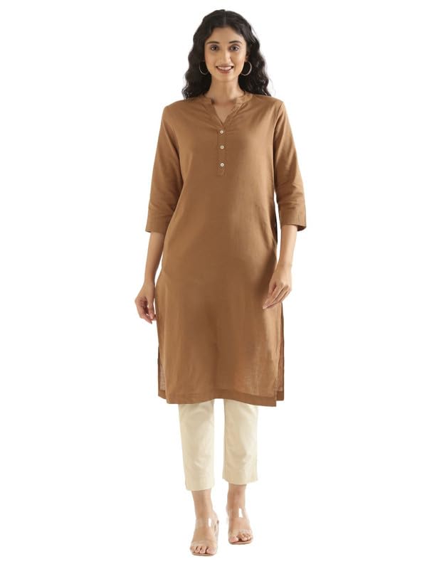 Image of SAADAA Women's Cotton Long Kurta Pant Set | Straight Fit Kurta with Trouser | Traditional Ethnic Wear for Daily & Festive Use