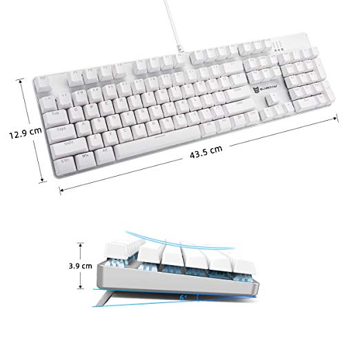 Image of Merdia Hot Swappable 104 Keys Full Size Mechanical PC Gaming Keyboard | Blue Switch White Mechanical Wired Computer Keyboards | LED Backlit 104 Keys US Layout Light Up Wired Gaming Keyboard