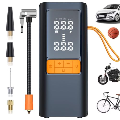 Tire Inflator Portable Air Compressor - Air Pump for Car Tires with Tire Pressure Gauge - Portable Tire Inflator for Car with LED Lights, Dual Power Supply Modes, for Motorcycle, Bicycle, Ball