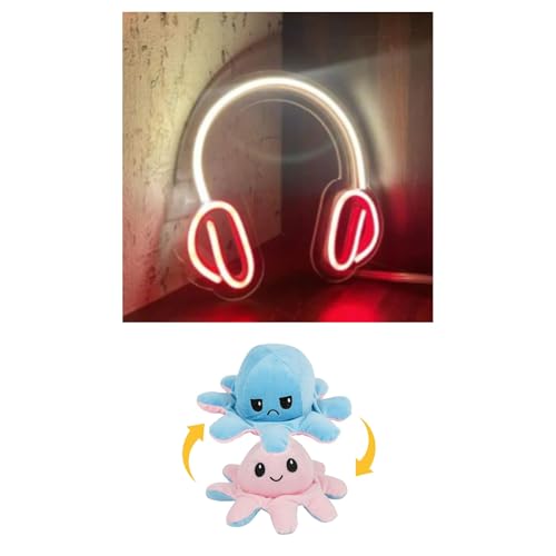 Image of EITHEO Stuffed Animal Plushie Stuffed Toy for Kids (Neon Headphone + Small Octopus Pink)