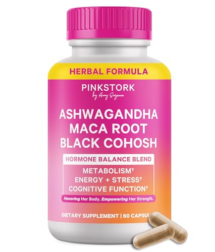 Pink Stork Ashwagandha, Maca Root & Black Cohosh Natural Perimenopause & Hormone Balance Supplement for Women – Mood, Stress, Adrenal, & Cortisol Support - 60 Capsules