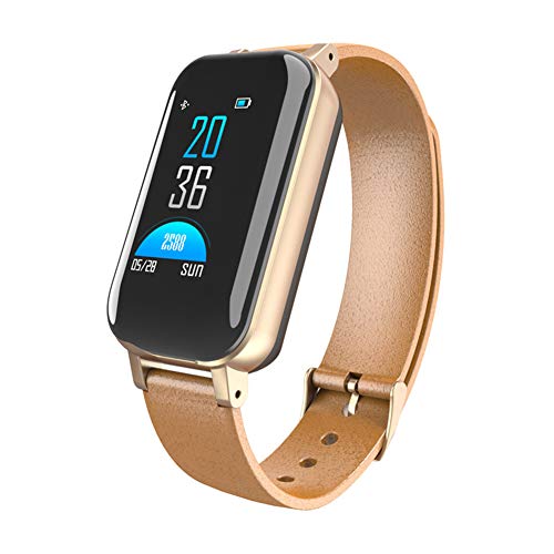 Smart Watch Männer mit Bluetooth-Kopfhörer, IP67 wasserdicht, Unterstützung Siri BT Call Fitness Armband Smart Band,Gold