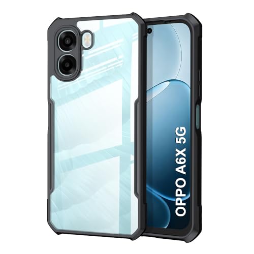 Image of NSTAR Shock Proof Clear Protective Back Case for Oppo K14x 5G / Oppo A6x 5G / Oppo A6x 4G | Acrylic Crystal Clear 360 Degree Protection- (PC & TPU, Black Bumper)