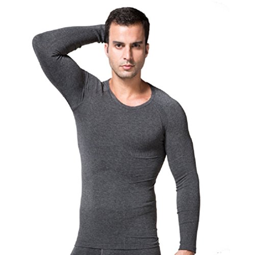 Stworld Mens Insulated Undershirt Long Sleeves Back Support Abs Abdomen Bodysuit Grey