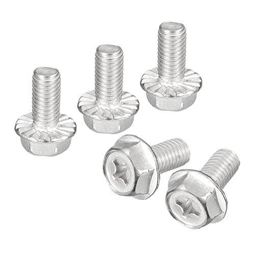 Image of uxcell M8x16mm Phillips Hex Head Flange Bolts, 5pcs 304 Stainless Steel Hexagon Phillips Flange Head Hex Bolts Machine Screws