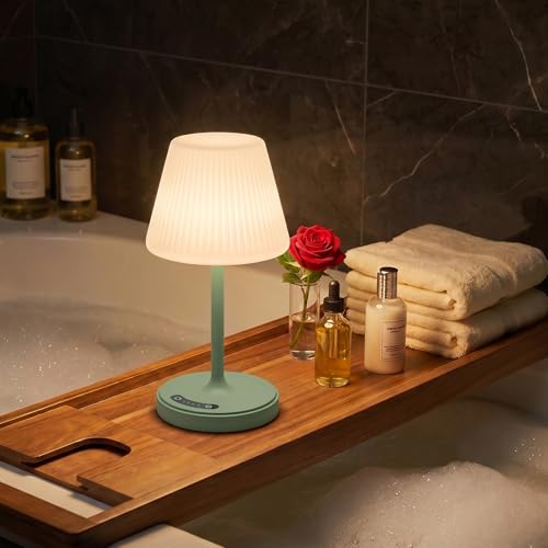 Image of Waterproof Shower Lamp Outdoor Cordless Table Lamp, 3-Color Dimmable -Green | 4000mAh, touch, weighted base, bathroom shower light, patio dinner, RV camping, charge your phones, memory night light