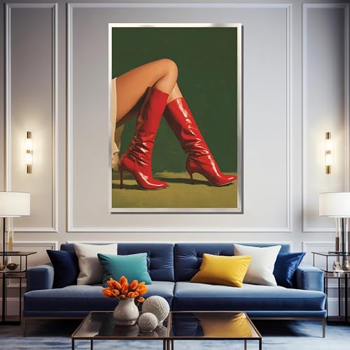 Bottes à talons hauts rouges tableau toile déco sans cadre