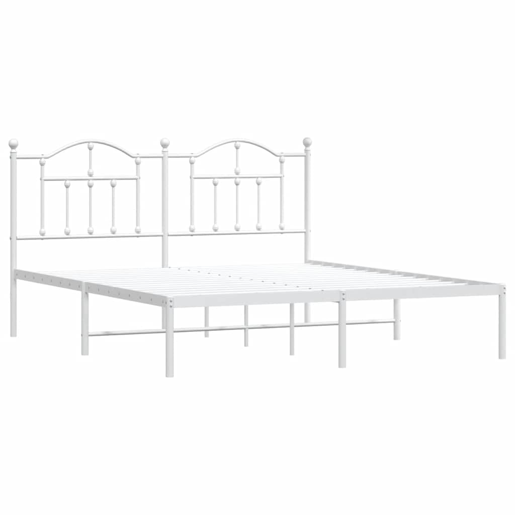 vidaXL Metal Bed Frame, Bed Base with Headboard, Bedstead for Bedroom Living Room, Mattress Foundation, Modern Style, White 183x213 cm