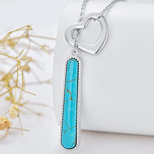 Bethza Natural Turquoise Necklace For Women With Heart Genuine Blue Turquoise Vertical Bar Sterling Silver Pendant Necklaces Jewelry Gifts For Christmas Birthday Valentine's Day #TOP2
