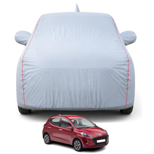 Image of Premium Car Cover for Hyundai's i10 2019-2026 Models | Waterproof, UV & Dust Protection | Mirror & Antenna Pocket | Triple Stitched, Soft Inner Lining, Belt & Buckle (Dark Grey)
