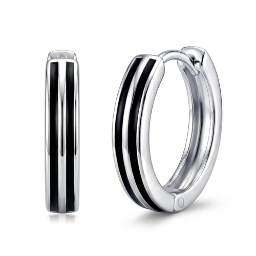 Image of TRUESILVER ACPL 925 Sterling Silver Hoop Earrings for Men | BIS Hallmarked Huggie Hoop Earrings | Minimalist Vintage Chunky Silver Hoops for Men