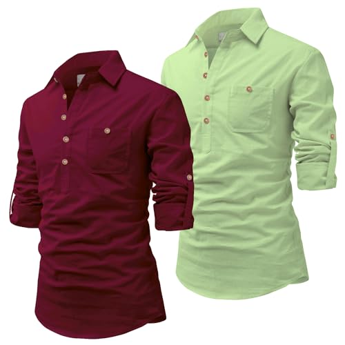 Image of Vida Loca Men Cotton Full Sleeve Casual Spread Collor Slim Fit Short Kurta for Men and Boys (Pack of 2)