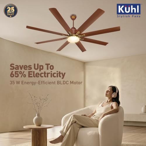 Image of KUHL Polariz Star 66 1550mm Stylish 65% Power Saving BLDC Ceiling Fan With Remote |Down Light|BEE 5 Rated & ISI Marked|Low Noise| Iot -Operate Via Mobile & Alexa |Reverse Mode |Free Installation |Teak