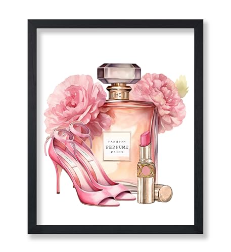 Image of Poster Master Pink Designer Print - Fashion Poster - Shoes, Lipstick & Perfume Art - Chic Gift for Women & Fashionista - Glam Decor for Bedroom or Girl's Room - 11x14 UNFRAMED Wall Art