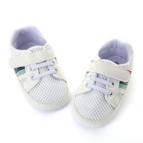 Image of Clowora Baby Boys Girls Shoes Non-Slip Rubber Sole Sneakers Infant First Walking Toddler Crib Shoes Newborn Loafers Flats. (21 /White panel, Infant, 0 Months, Age Range, US Footwear Size System, 6 Months, Medium)