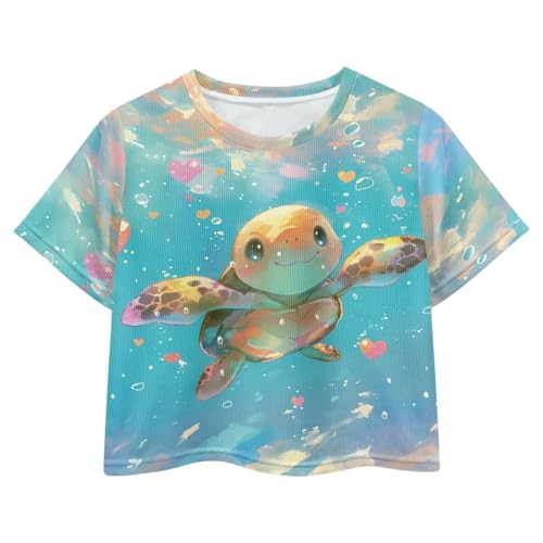 Image of Girls Fashion Crewneck Tee Shirts Casual Short Sleeve Crop Top Summer Outfits 5-14 Years Old