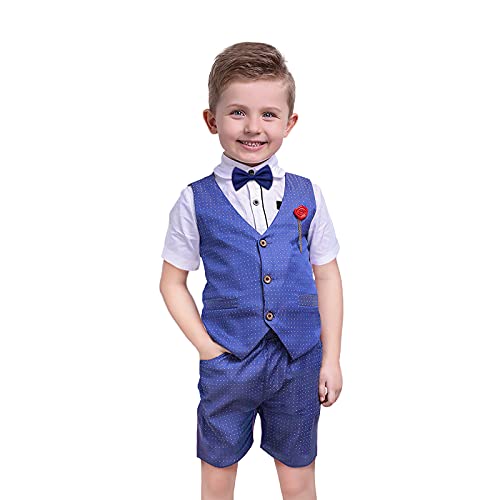 Nwada Boys Suit Toddler Short Dress Clothes Shirt Bow Tie Vest Shorts Kids Summer Outfit Suits Blue #TOP10