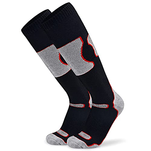 Busy Socks Womens Knee High Wool Ski Sport Socks Winter, Mens Ultra Soft Warm Thick Cushioned Socks for Skiing Snowboarding, Medium, 1 Pair Black/Dark Grey