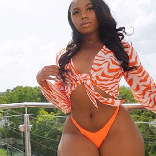 Women's Bikini Print Set Swimsuit Three Piece Filled Bra Swimwear Beachwear Boys Swimming Shorts Size 14 Orange #TOP6