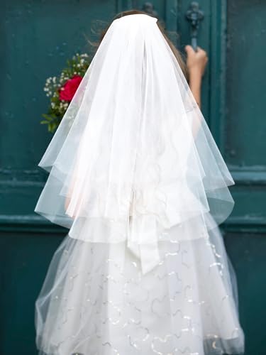 Newcotte 6 Pcs First Communion Veil Catholic Set Girl Communion Veil, Gloves, Lace Socks, Pearl Necklace, Bracelet, Earrings3