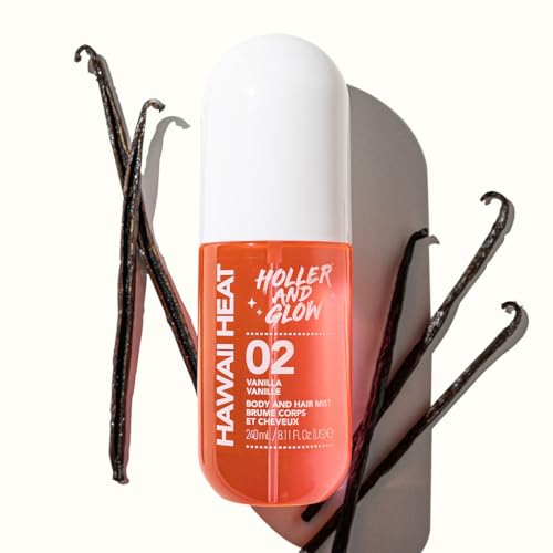 Image of Holler And Glow Hawaii Heat Body & Hair Mist, Warm Vanilla, Peony & Amber Scent, Long-Lasting Daily Fragrance, Lightweight, Vegan, Cruelty-Free, Alcohol-Free, Hydrating Hair Perfume, 8.11 Fl Oz