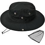 Sun Hats for Men Women Bucket Hat UPF 50+ Boonie Hat Foldable UV Protection Hiking Beach Fishing Summer Safari with Removable Head Net Mesh(1pack-Black)