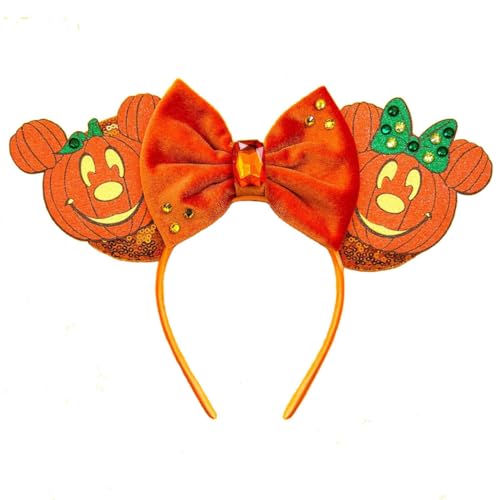 Halloween Mouse Ears Headband Pumpkin Ghost Skull Bat Hairband Sequin Bow Hair Hoop Headpiece for Party Favors