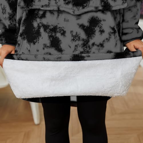 GAYYNE Hoodie Decke mit Ärmeln Deckenpullover, Tragbare Decken Hoodie Damen, Ultra Weiche Sherpa Fleece Hoodie Sweatshirt mit Big Pocket als Geschenke für Frauen Damen Krawattenfarbe Grau