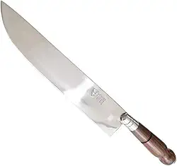 Faca Artesanal para Churrasco, 10 Polegadas, Aço Inox, Cabo em Madeira Torneada, com Bainha em Couro