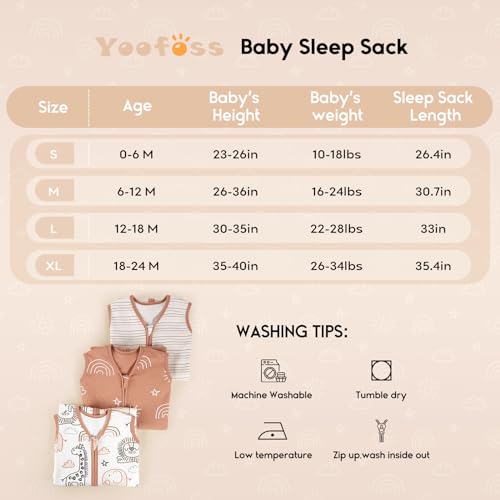 yoofoss baby sleep sack 6-12 months 05 tog wearable blanket for baby 3 pack 100 organic cotton infant toddler sleeping sack 2-way zipper lightweight sleep sack