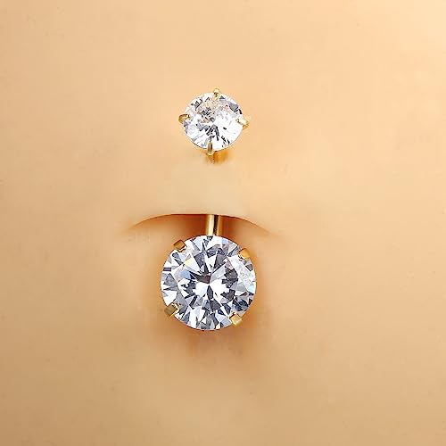 Florideco 6pcs 14G Belly Button Rings For Women Surgical Steel Belly Rings Clicker CZ Navel Rings Simple Small Belly Ring Body Jewelry 10mm 12mm Curved Barbell4
