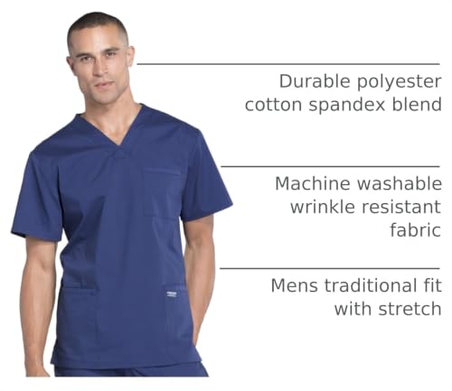 Image of Cherokee WW Professionals Men's V-Neck Scrub Top 4 Pockets Medical Shirt