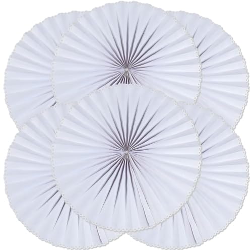 Fun Express 30" White Giant Hanging Paper Fans for Party Decor - Ideal for Weddings, Birthdays, and Events Decorative Accents - 6 Pieces