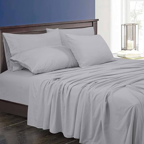 Image of ROYALE LINENS 6 Piece King Sheets Set - Soft Brushed 1800 Microfiber Bedding - 1 Fitted and 1 Flat Sheet, 4 Pillow Cases - Wrinkle Free & Fade Resistant - Hotel Luxury Bed Sheets (Harbor Mist, King)