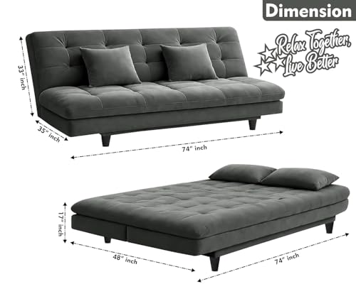 Image of Rosebell Modern 3-Seater Sofa Cum Bed Foldable Velevt Fabric Sofa for Living Room, Guest Room & Office-Grey-Color