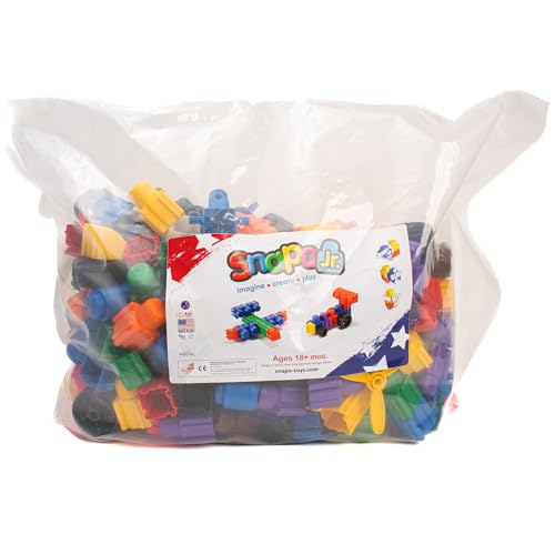 Snapo Jr. Ultimate Builder's Kit - 250 pcs - Colorful Blocks & Wheels, Connect On All 6 Sides, Build 3D-Slide-Rotate, STEM Toy, Toddler Kids Age 18mo+