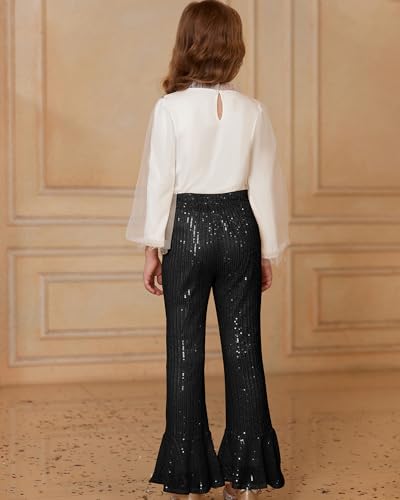 Image of GRACE KARIN Girls Sequin Pants Sparke Trouser Glitter Dance Bell Bottoms 5-14