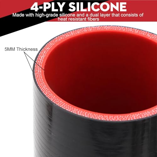 Image of 2 1 /2inch(63mm) Silicone Coupler Straight Hose Rubber 4-Ply 5mm Thickness 8inch Length for Intake Exhaust Pipe Intercooler Coolant Turbo Tube 2.5x8 With 2 PCS Stainless Steel T-clamps