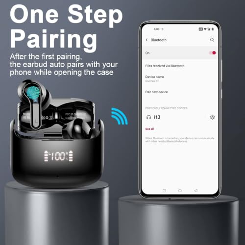 Image of Wireless Earbuds, 2026 Bluetooth 5.4 Headphones NEW Ear Buds 40H Bass Stereo in-Ear Earphones ENC Noise Cancelling Earbuds with 4 HD Mic, USB-C LED Display IP7 Waterproof Sport Headset for Android iOS